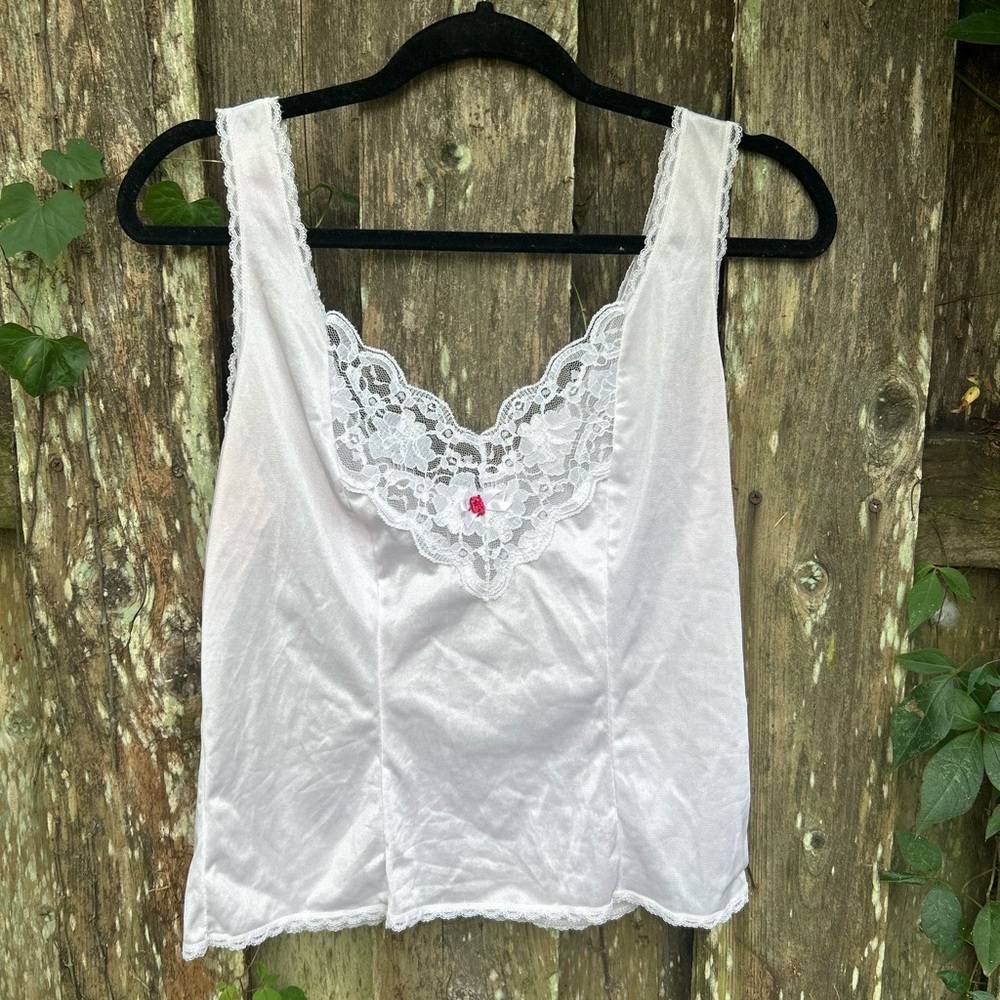Vintage Ashley Taylor White Lace Satin Cami Top – One Size